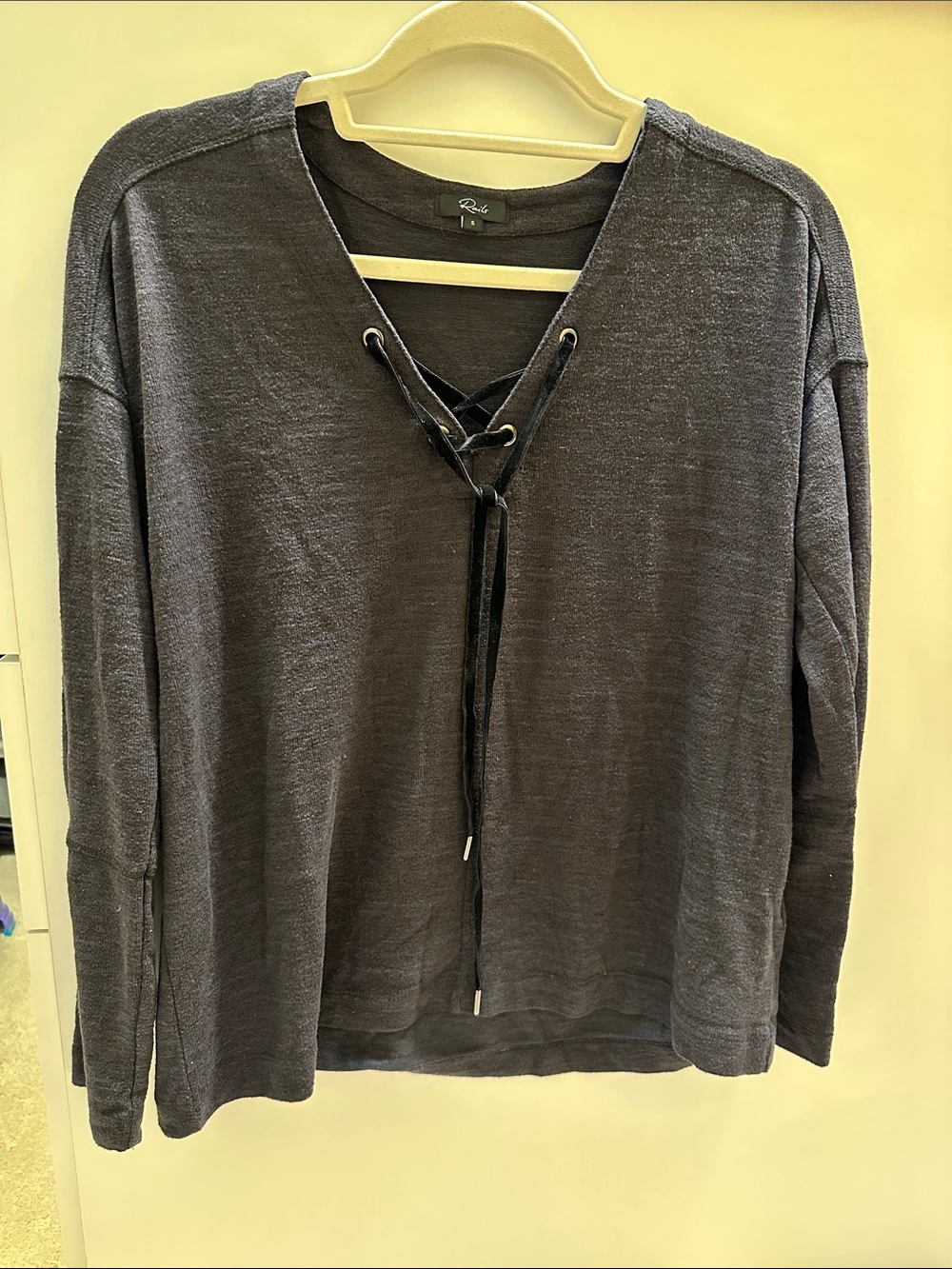 Rails Lace-Up V-Neck Knit Top - Charcoal Gray